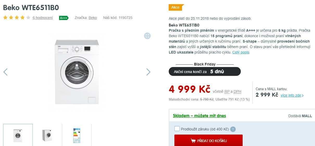 Beko, 6kg, 1000 ot., A+++, 44cm