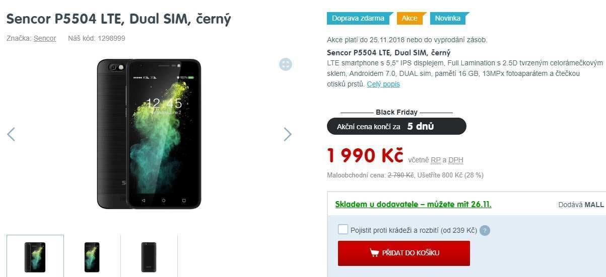 Sencor, 4x 1,2GHz, 2GB RAM, 5,5", LTE