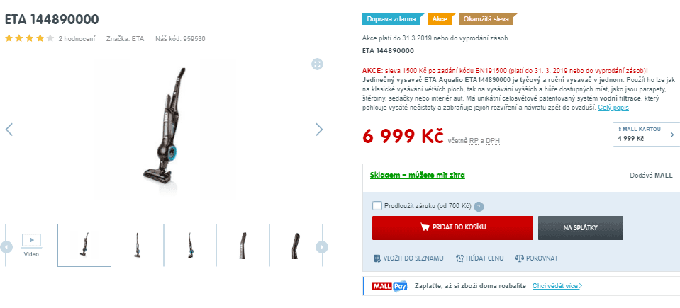 Vysavač ETA pro alergiky Aqualio 1448