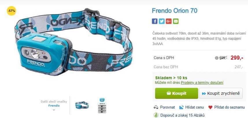 Čelovka Frendo Orion 70 lumenů