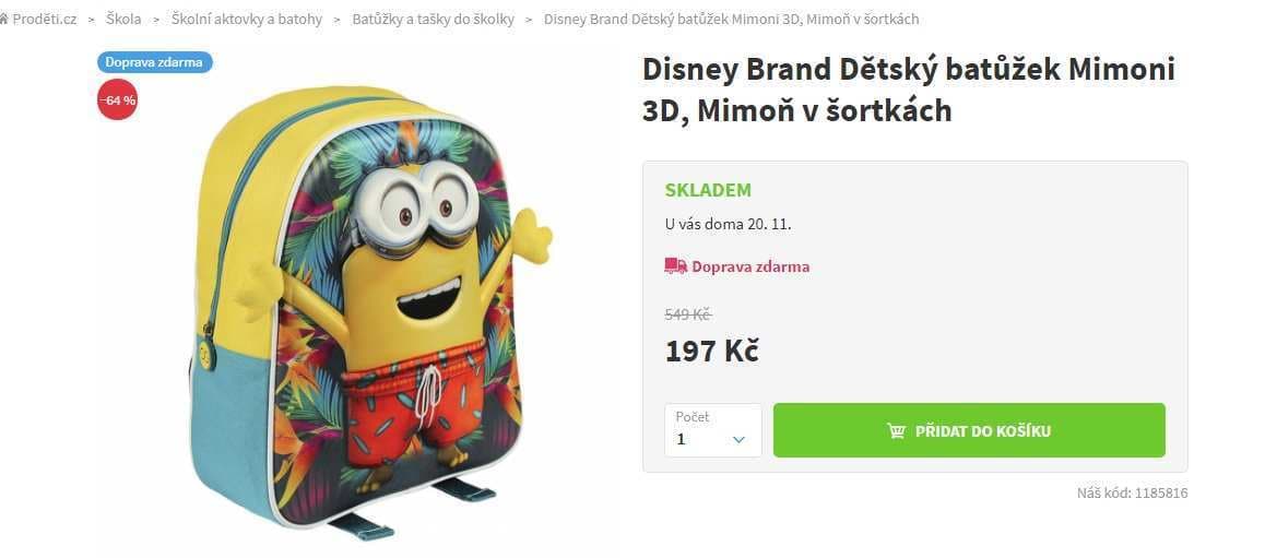 Dětský baťůžek Disney Mimoni 3D