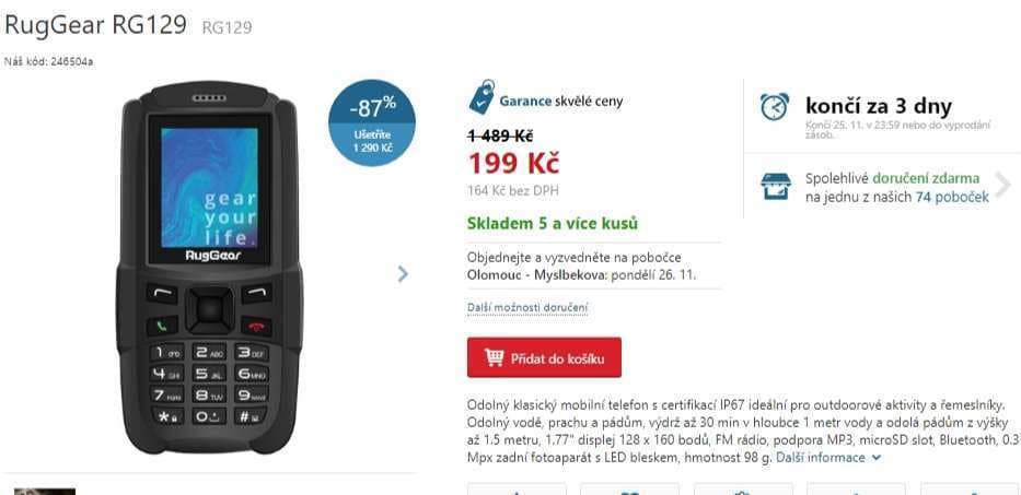 Odolný telefon Ruggear, IP67, klasický