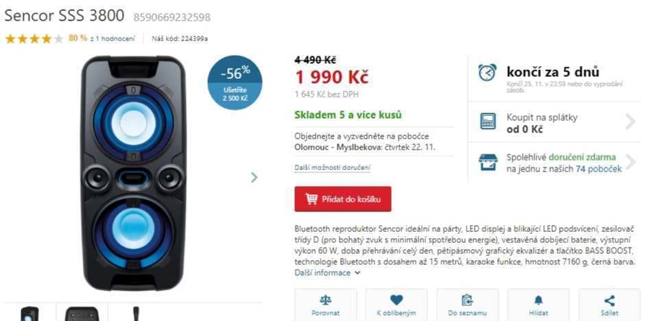 BT reproduktor Sencor, 60W, LED světla