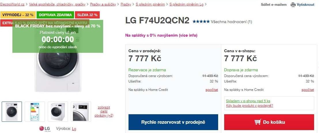 Pračka LG, 7kg, 1400 ot., NFC, A+++