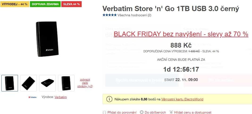 Přenosný disk Verbatim, 1TB, USB 3.0
