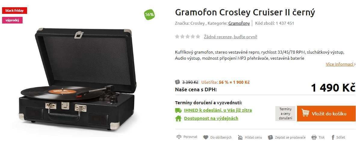 Gramofon Crosley, mp3, 3 rychlosti