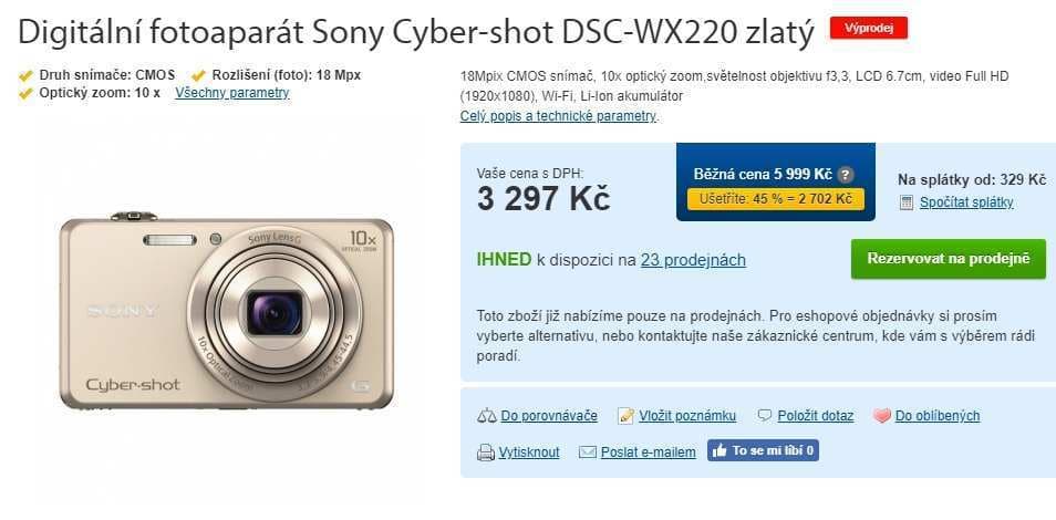 Sony, 18,2MPx, 10x zoom, Wifi