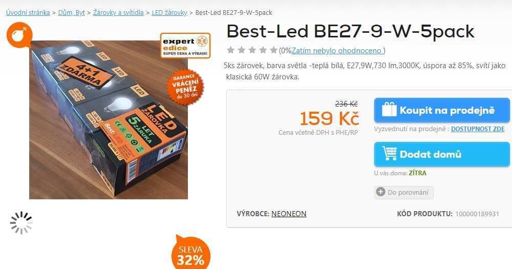 5 LED žárovek, E27, 60W