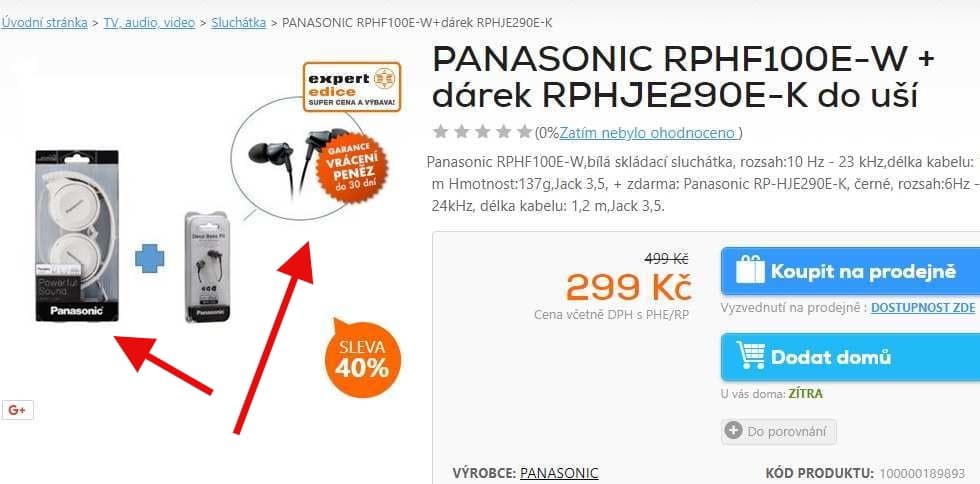 Sluchátka do uší Panasonic + dárek