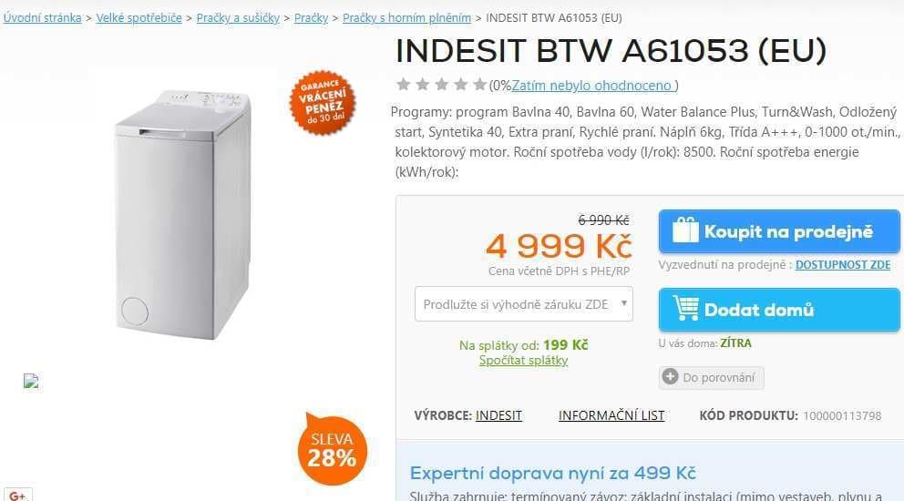 Pračka Whirlpool, 6kg, 1000 ot., A+++