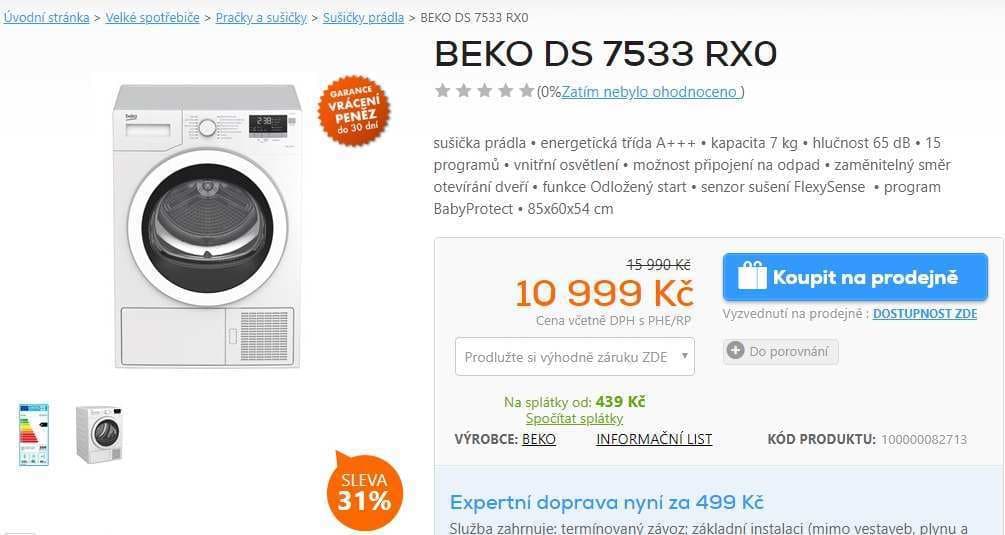 Sušička Beko, 7 kg, 16 programů, A+++