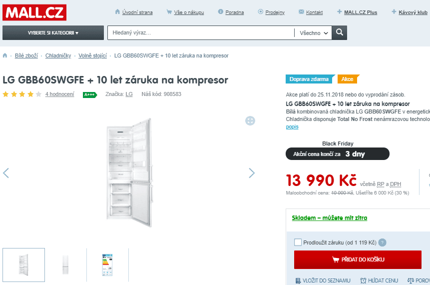 Kombinovaná lednice LG, A+++, Total No Frost
