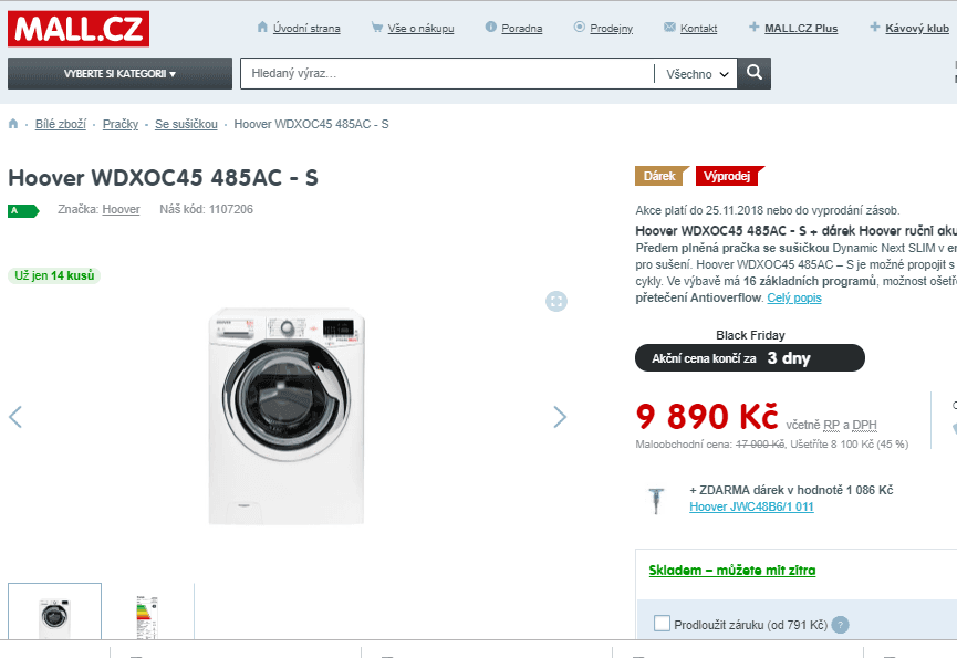 Pračka se sušičkou Hoover, 8/5kg, 1400 ot.