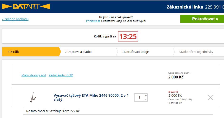 Tyčový vysavač Eta Milio, cyklón, 2v1