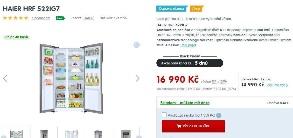 Americká lednice Haier, led, A+, no frost