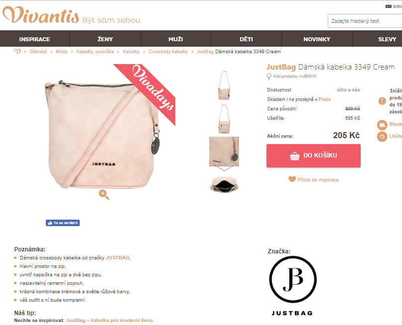 Dámská kabelka JustBag 3349 Cream
