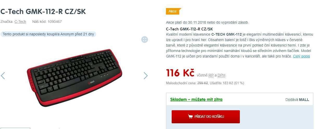 Herní klávesnice C-Tech GMK-112-R