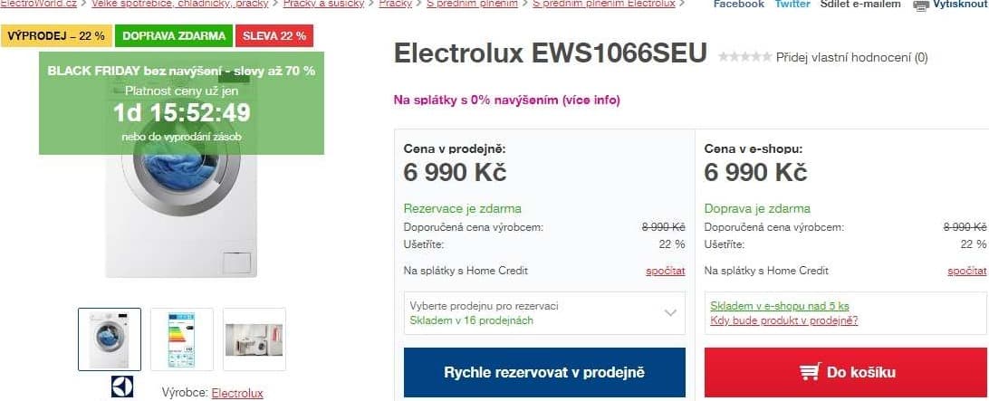 Pračka Electrolux, 6kg, 1000 ot., A+++