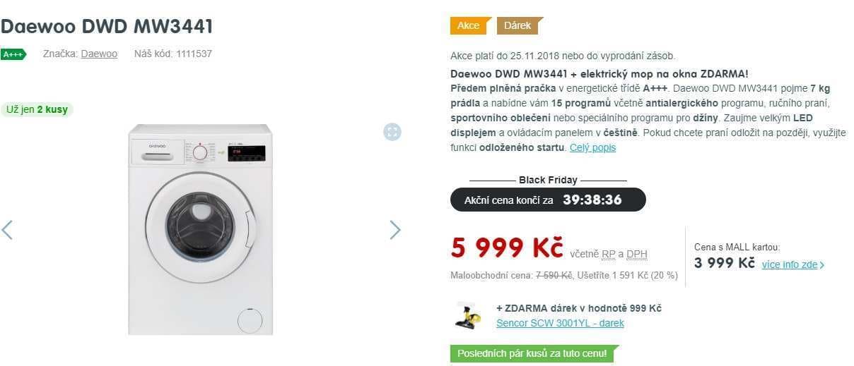 Pračka Daewoo, 7kg, 1400 ot., A+++