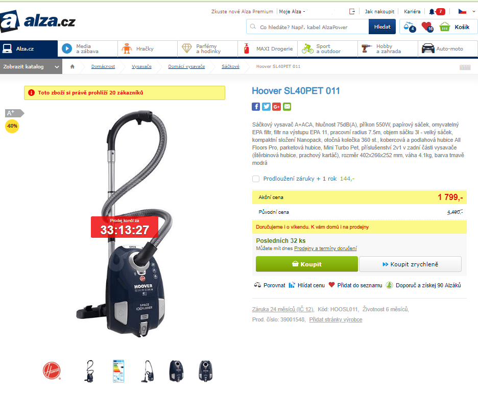 Sáčkový vysavač pro alergiky Hoover 