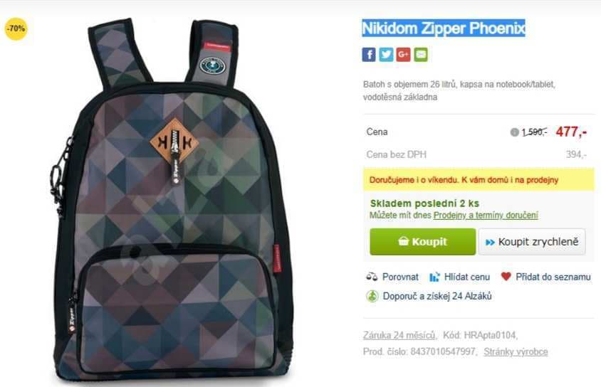 Batoh Nikidom Zipper Phoenix 26 litrů