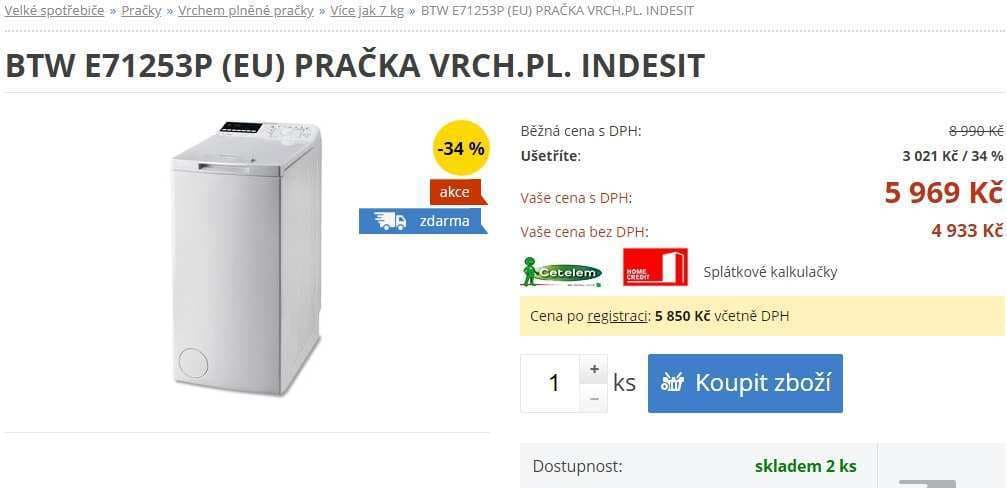 Pračka Indesit, 7kg, 1200 ot., A+++