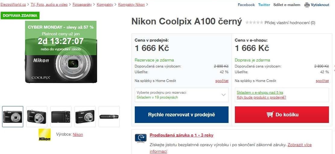 Nikon Coolpix A100, 20MPx, až 10x zoom