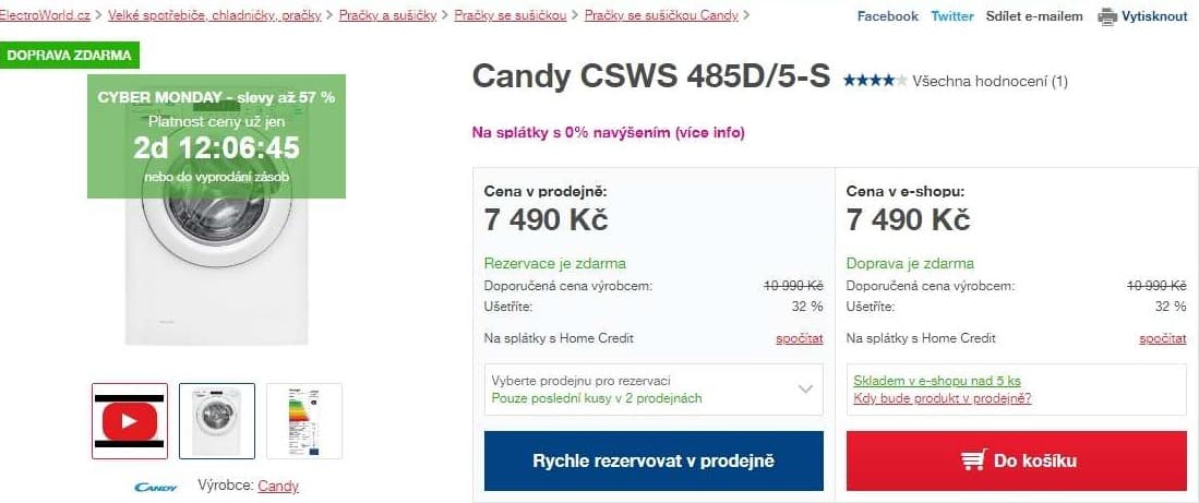 Pračka se sušičkou Candy, 6/4kg, 1300, pára