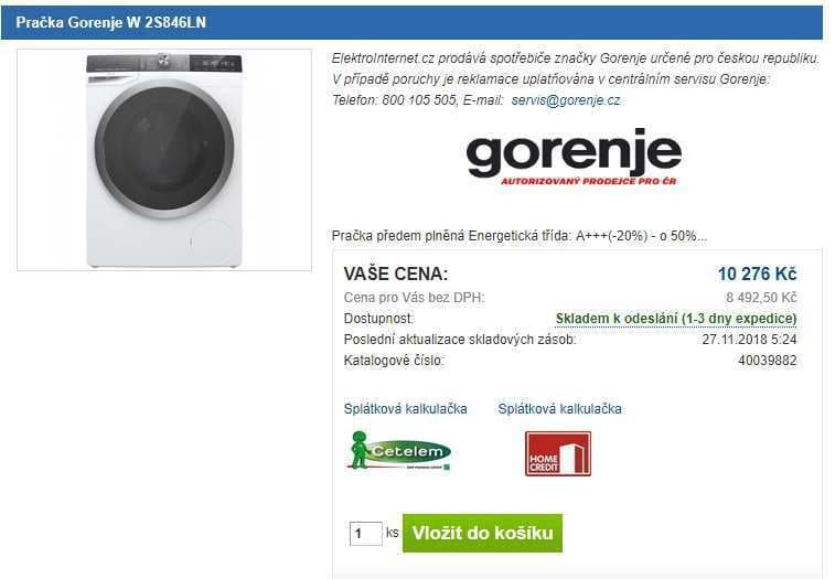 Pračka Gorenje, 8kg, 1400 ot., ionizace, A+++