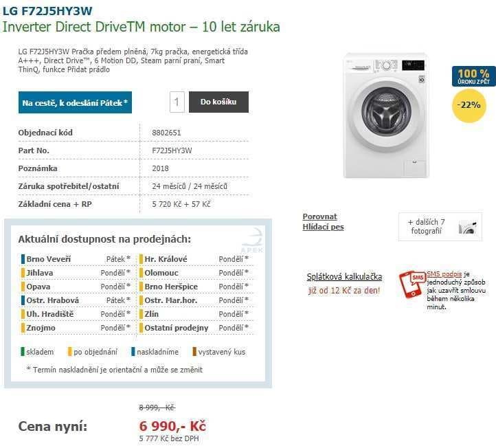 Pračka LG, 7kg, 1200 ot., NFC, pára, A+++