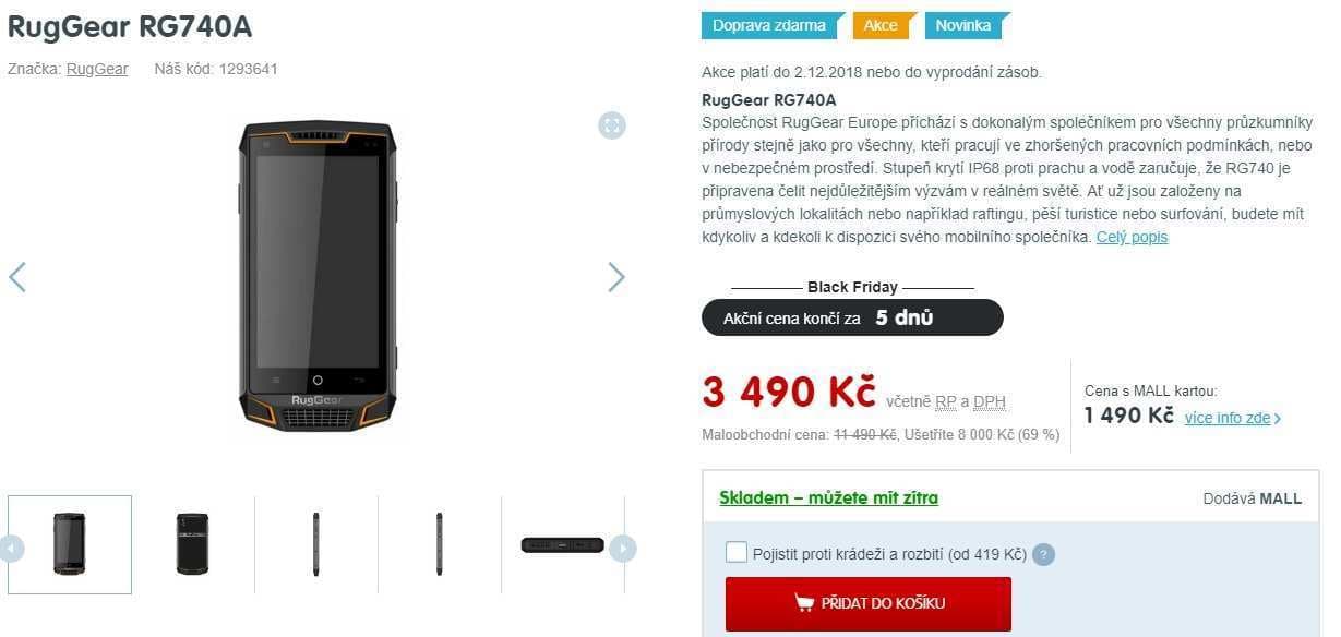 Odolný telefon Ruggear, 4x 1,2GHz, 2GB RAM