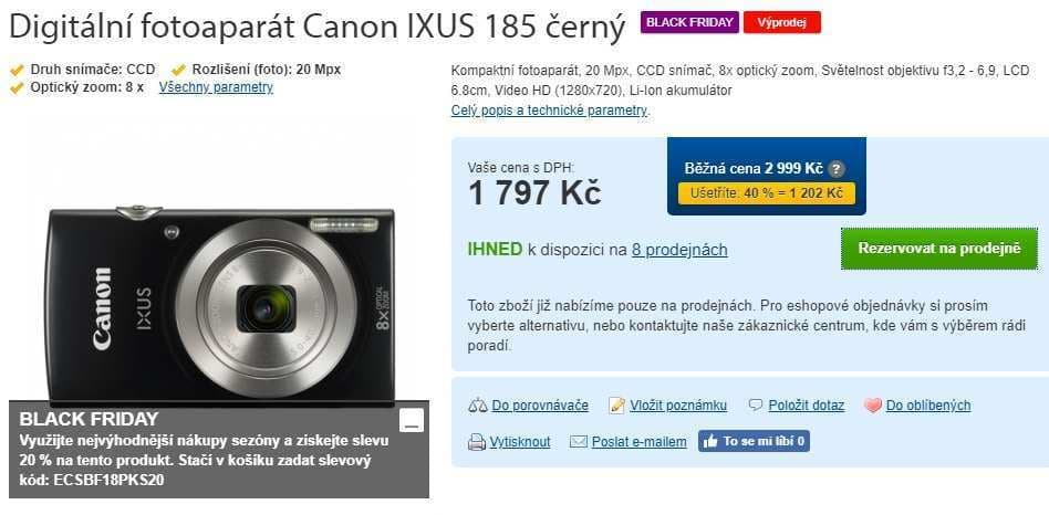Canon IXUS 185, 20MPx, zoom, stabilizace