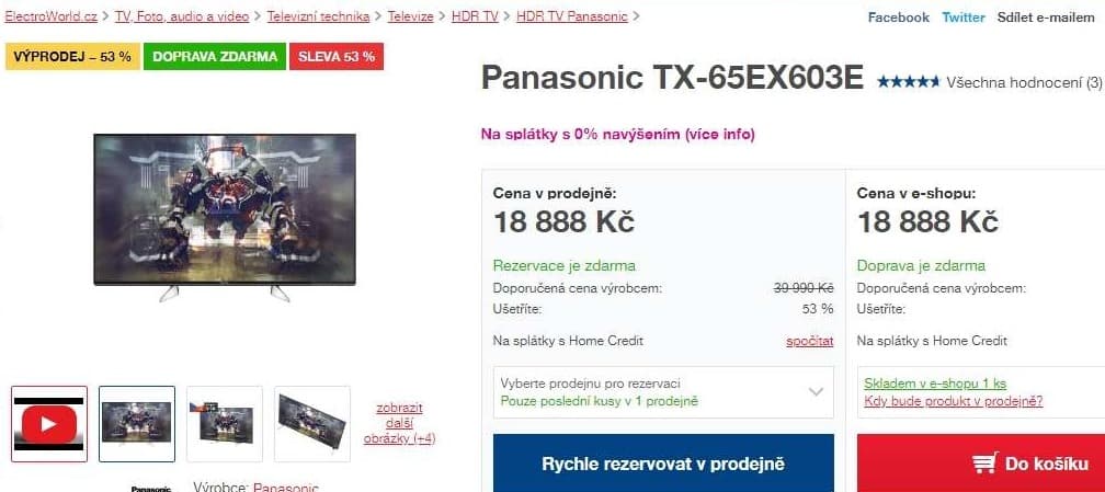 Ultra HD TV, HDR, Smart, 164cm, Panasonic