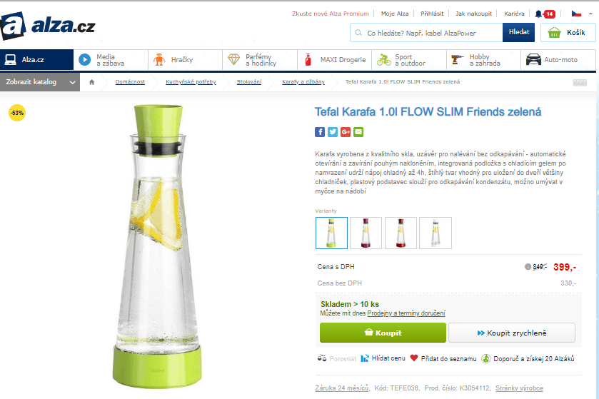 Karafa chladicí Tefal Flow Slim 1 l
