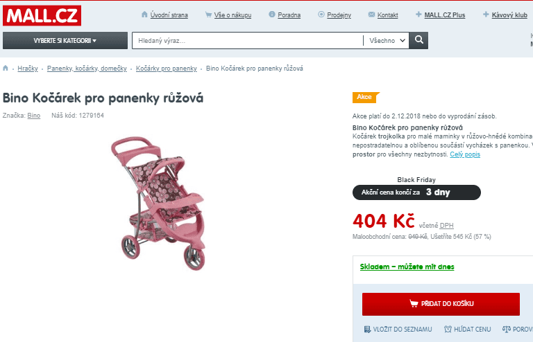 Kočárek pro panenky tříkolový Bino