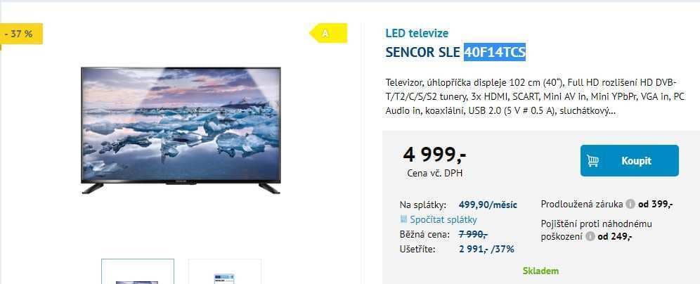 Full HD LED TV, 102 cm, Sencor