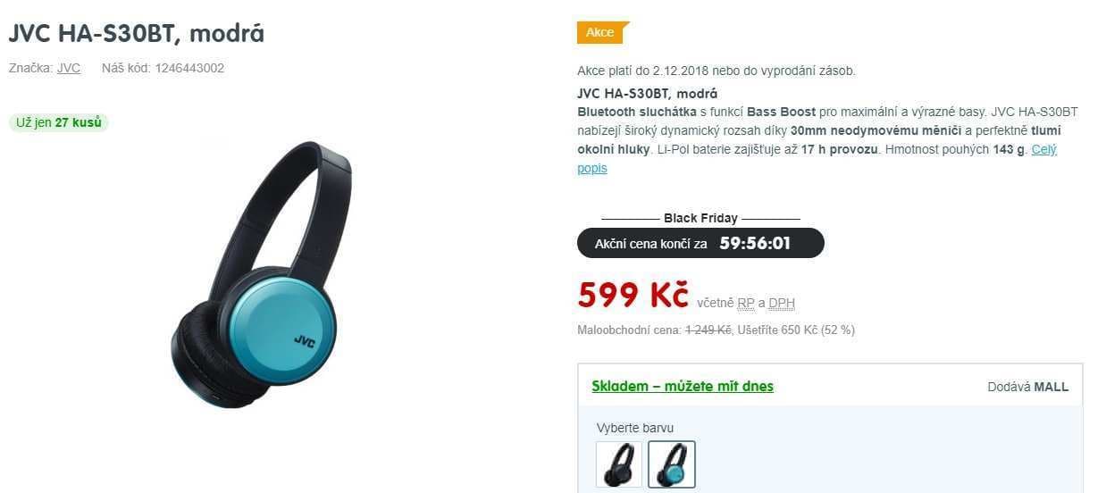 Bezdrátová sluchátka JVC, bass boost