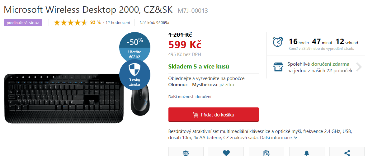 Set bezdrátové klávesnice a myši Microsoft
