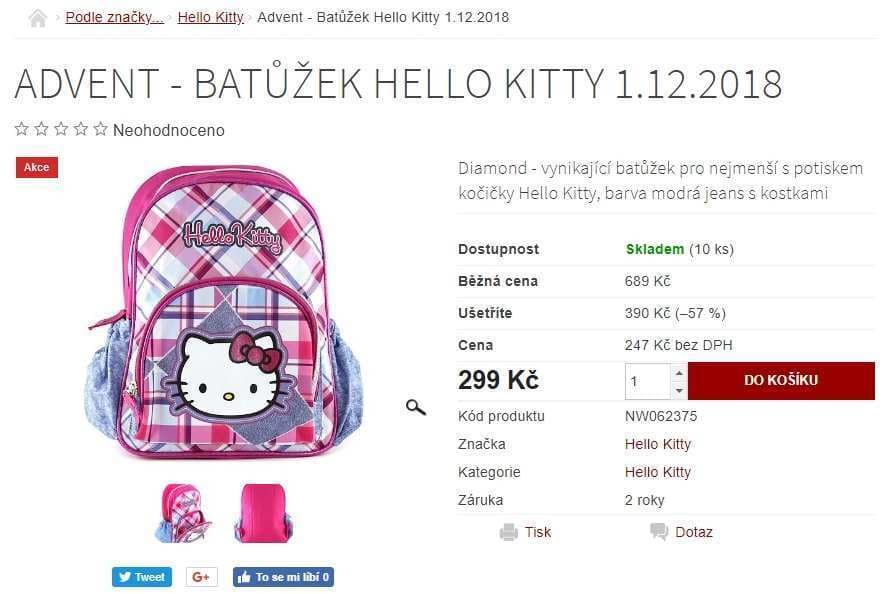 Baťůžek Hello Kitty, 36x26 cm