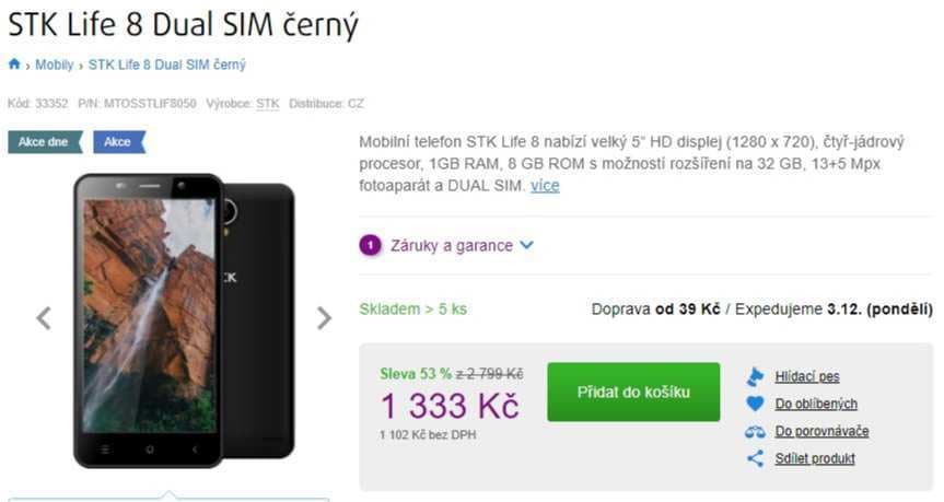 STK, 4x 1,3GHz, 1GB RAM, 5", LTE