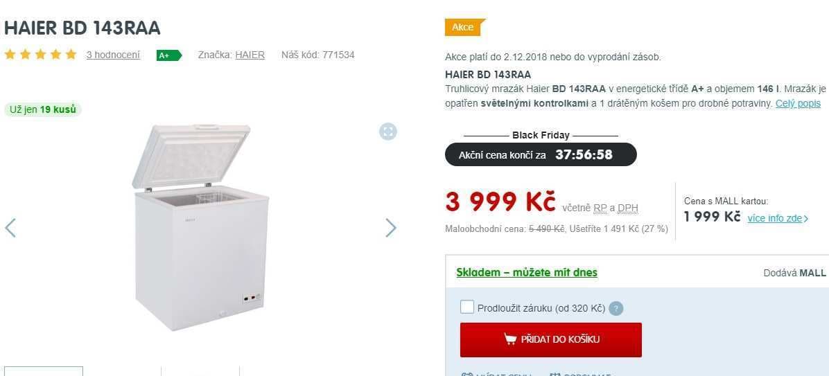 Truhlicový mrazák Haier. 146 litrů