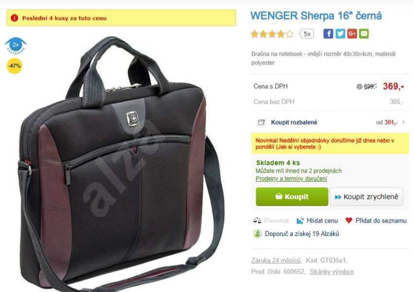 Taška na notebook WENGER SHERPA - 16"
