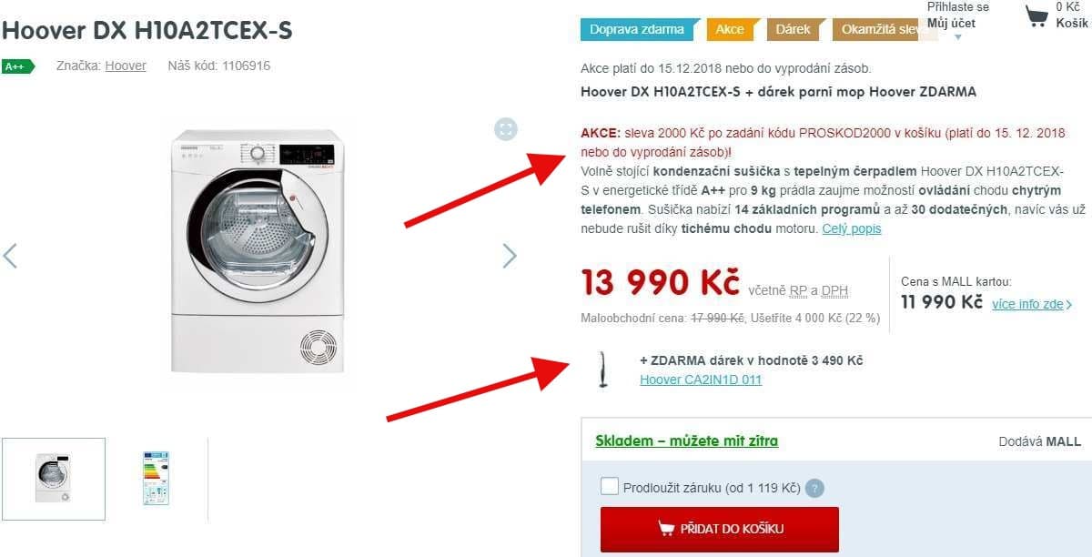 Sušička prádla Hoover, 10kg, A++, NFC