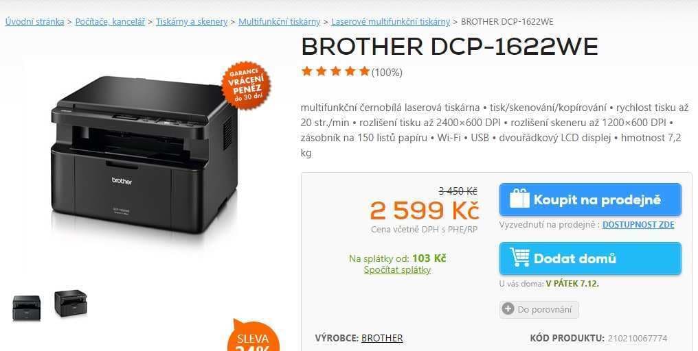 ČB laserová multifunkce Brother, Wifi