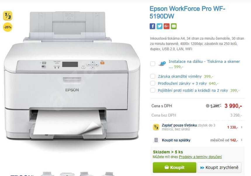Ink. barevná tiskárna Epson, Wifi