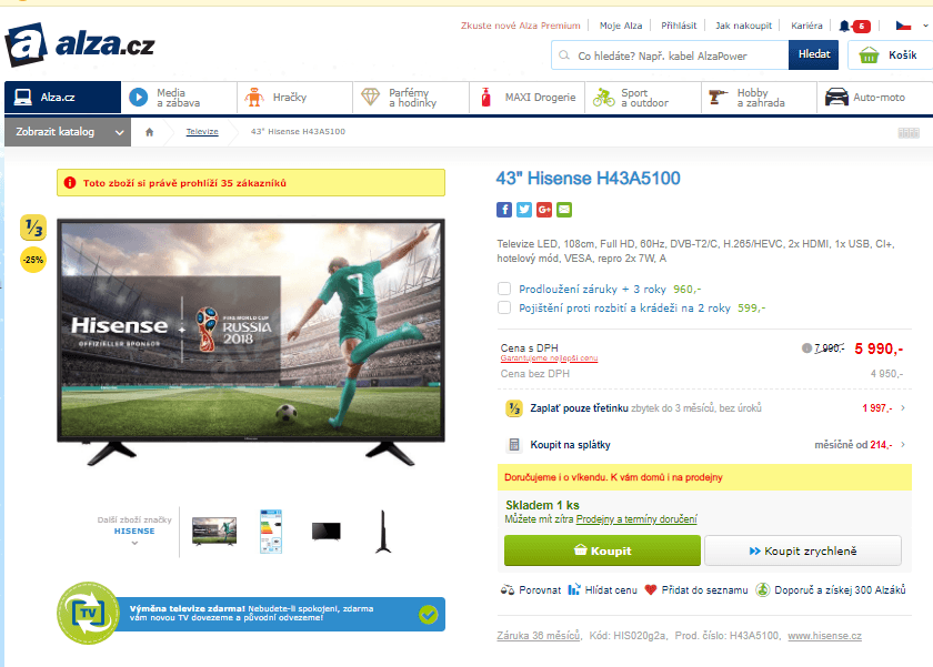 Full HD LED TV, 108 cm, T2, Hisense