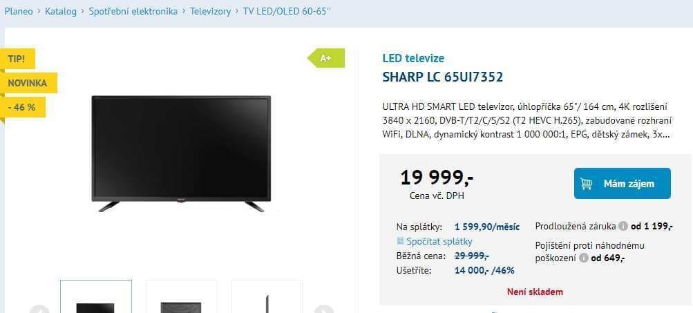 Ultra HD TV, HDR, Smart, 164cm, Sharp