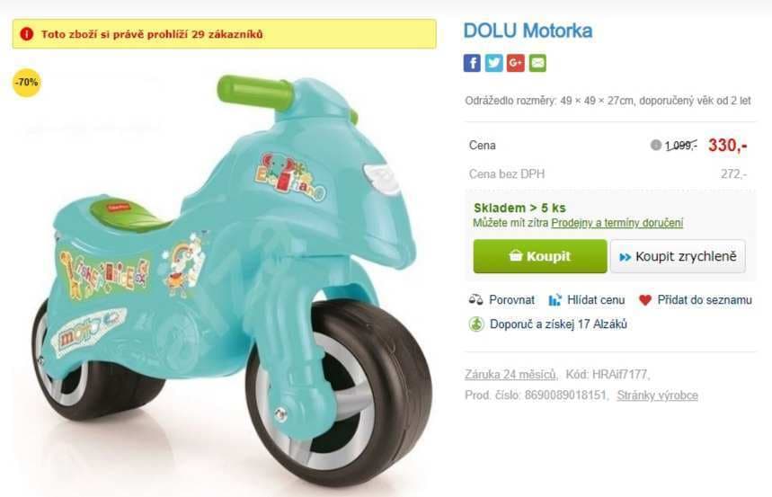 Odrážedlo pro děti ve tvaru motorky