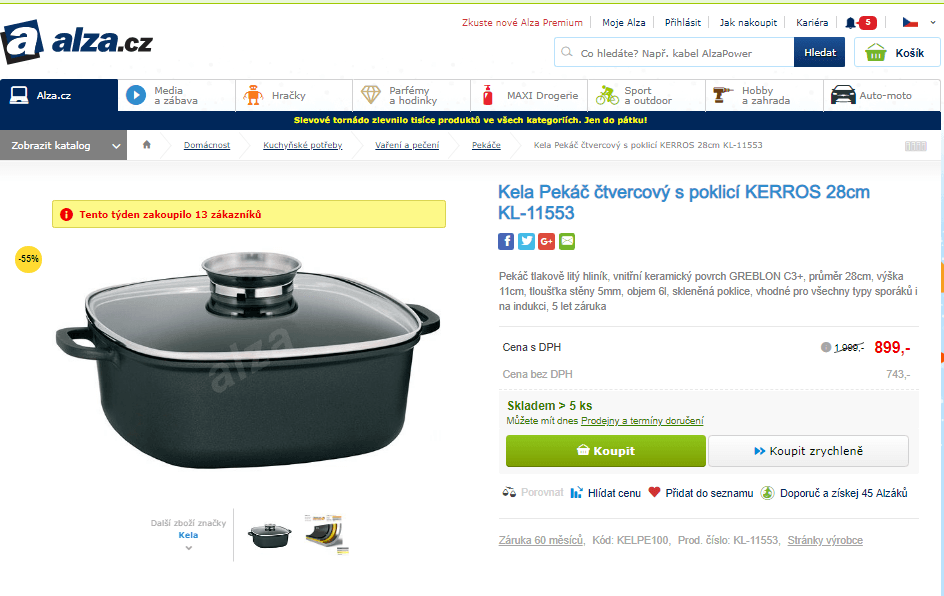 Pekáč čtvercový s poklicí Kela 28 cm