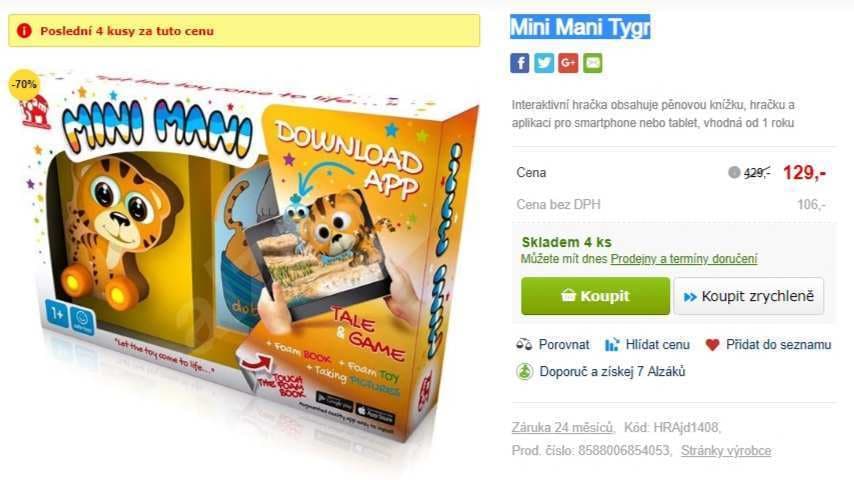 Interaktivní hračka Mini Mani Tygr